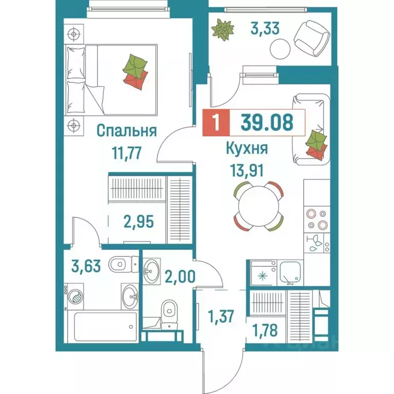 1-к кв. Ленинградская область, Мурино Всеволожский район, Графика ... - Фото 0