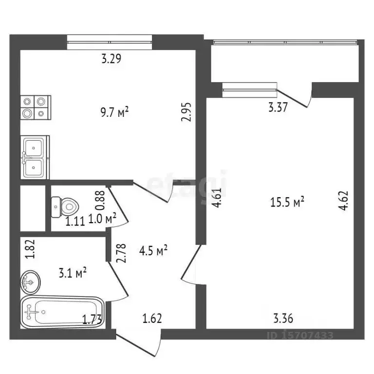 1-к кв. Санкт-Петербург ул. Маршала Казакова, 78к1 (33.9 м) - Фото 1