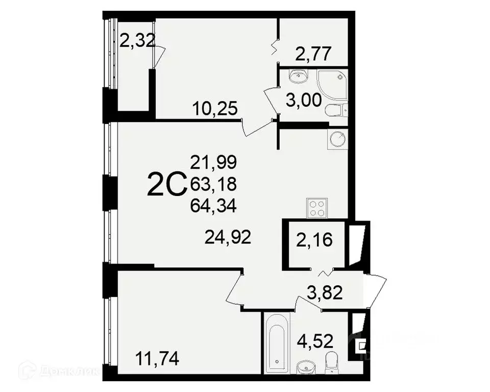 2-к кв. Рязанская область, Рязань ул. Чкалова (64.34 м) - Фото 1