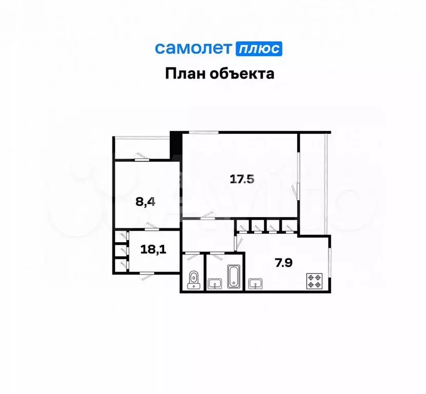 2-к. квартира, 48,3 м, 9/14 эт. - Фото 0