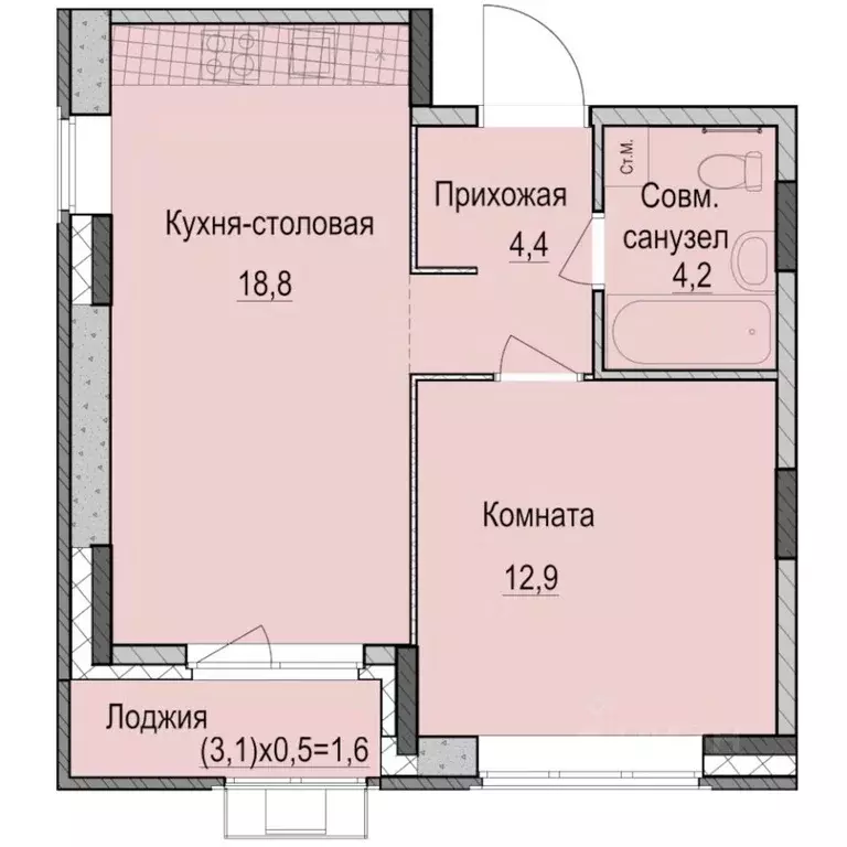 1-к кв. Татарстан, Казань Ферма-2 жилмассив,  (41.9 м) - Фото 0