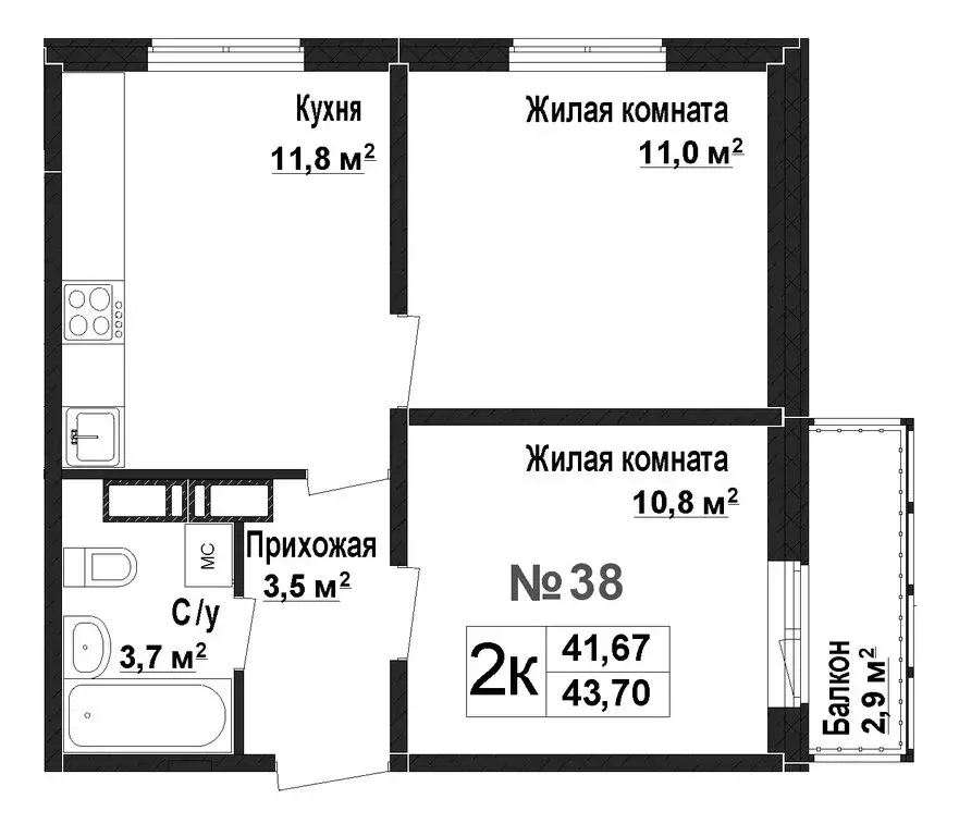 2-комнатная квартира: Нижний Новгород, жилой комплекс Торпедо (41.67 ... - Фото 0