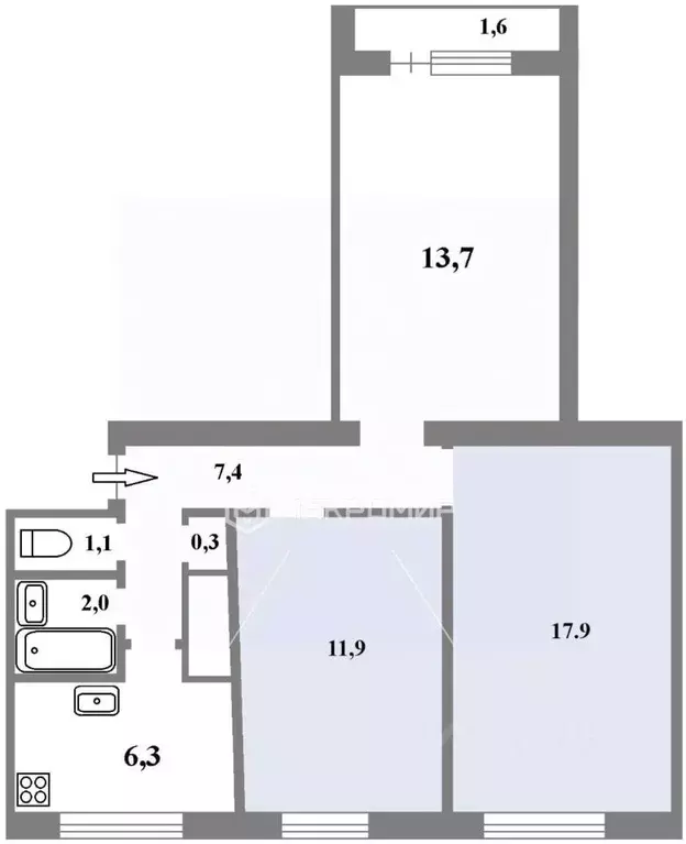 Комната Санкт-Петербург просп. Культуры, 29К7 (12.0 м) - Фото 2