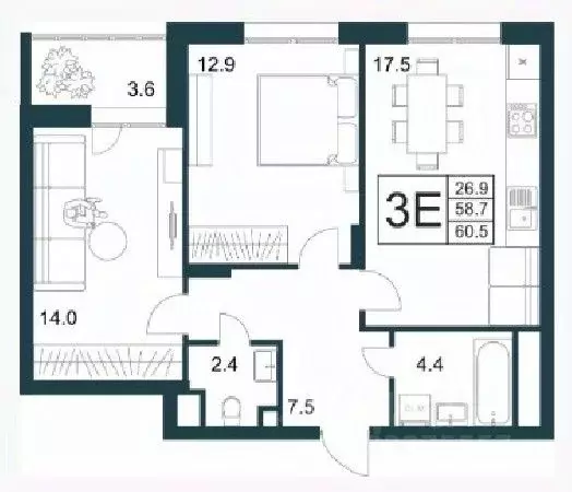 2-к кв. Липецкая область, Липецк Минская ул., 4Вк2 (60.5 м) - Фото 1