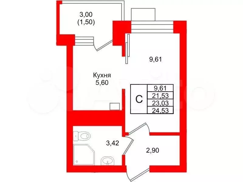 Квартира-студия, 23 м, 6/7 эт. - Фото 1
