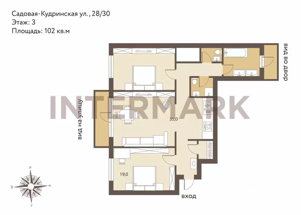 3-к кв. Москва Садовая-Кудринская ул., 28-30 (102.0 м) - Фото 1