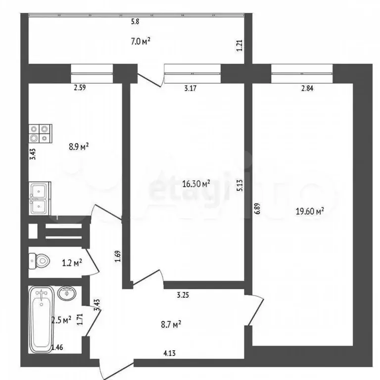 2-к. квартира, 50 м, 12/17 эт. - Фото 0