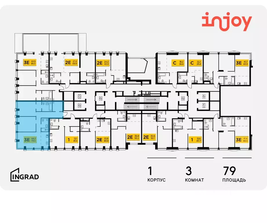 3-к кв. Москва Инджой жилой комплекс (79.0 м) - Фото 1