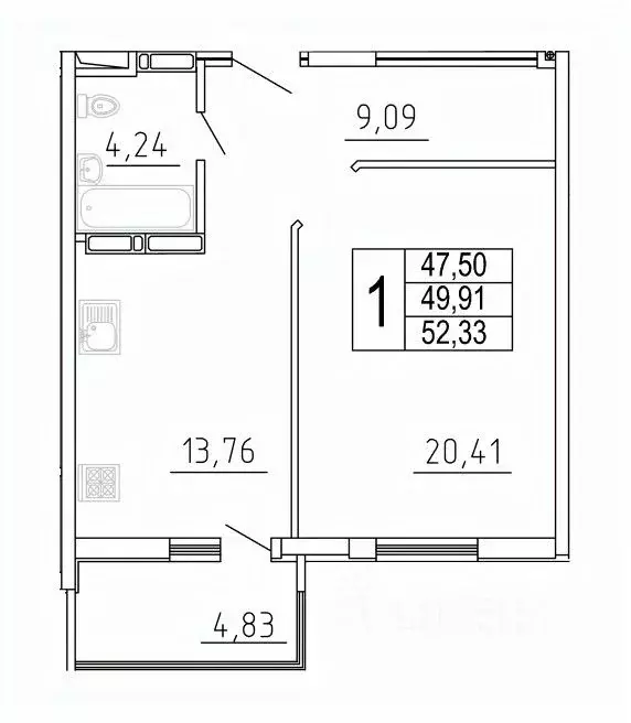 1-к кв. Самарская область, Самара ул. Дыбенко, 5 (52.33 м) - Фото 1