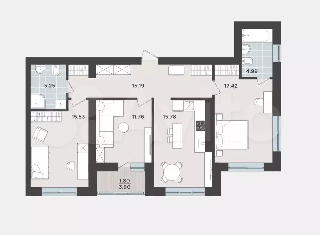 3-к. квартира, 87,7 м, 1/8 эт. - Фото 1