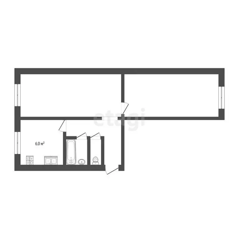 2-комнатная квартира: Тюмень, Фабричная улица, 6 (43.9 м) - Фото 1