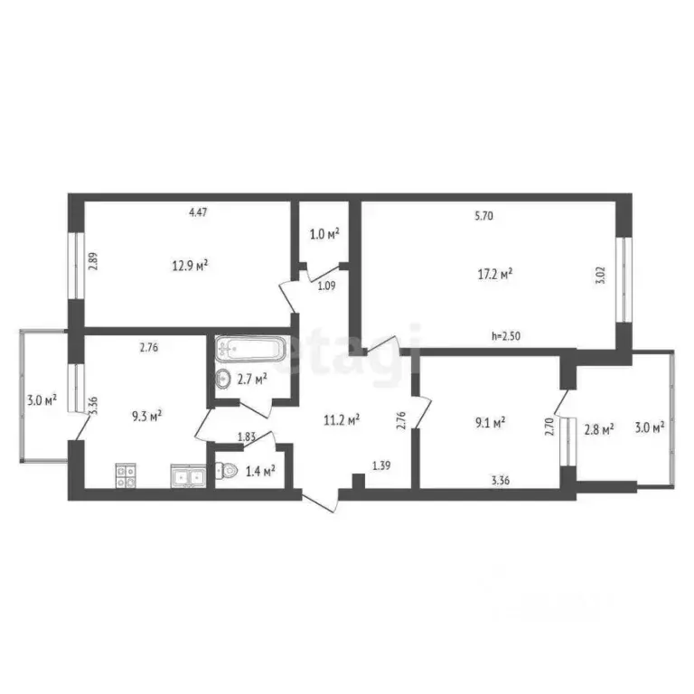 3-к кв. Крым, Сакский район, с. Уютное ул. Кирова, 14 (68.0 м) - Фото 2