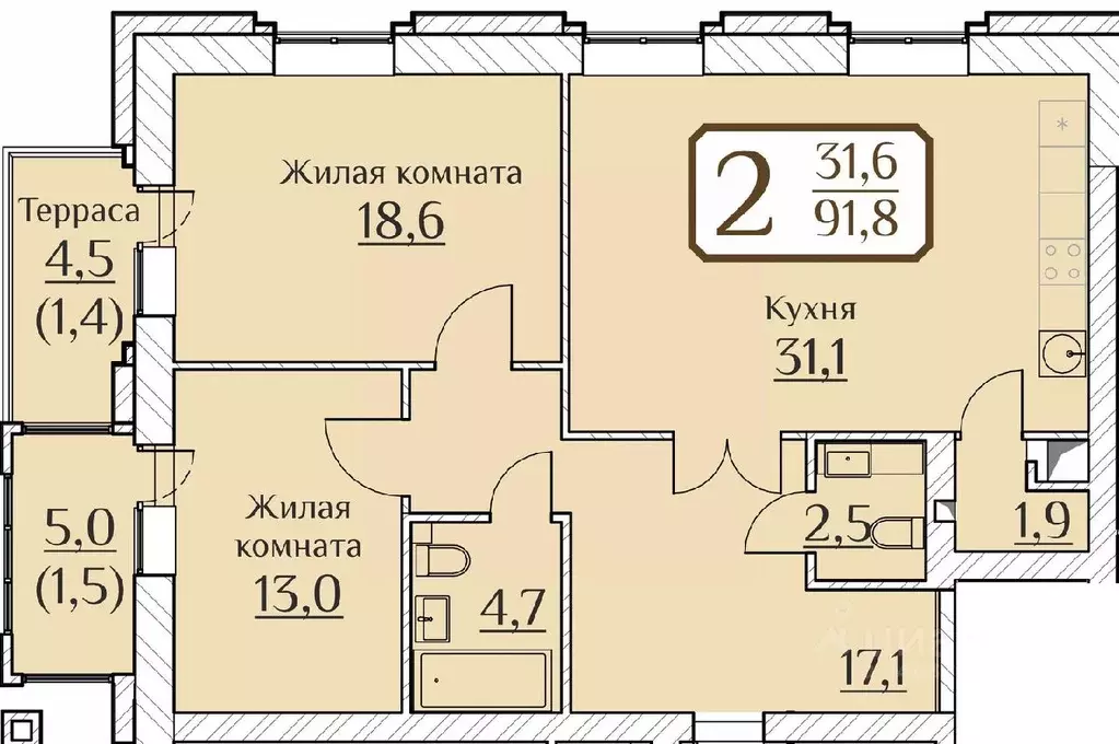 2-к кв. Чувашия, Чебоксары ул. Дегтярева, 15к2 (98.45 м) - Фото 0