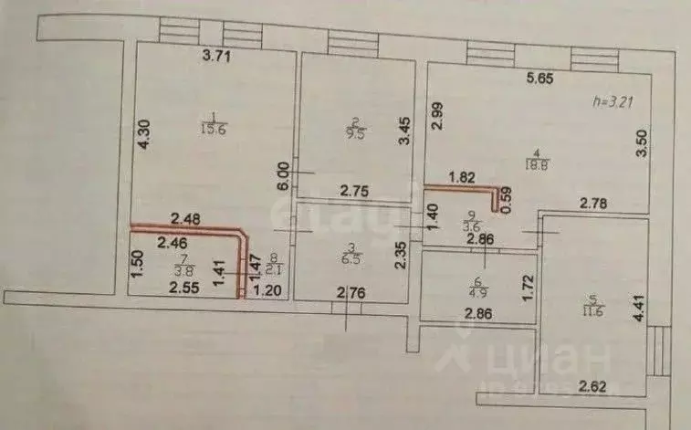 3-к кв. Татарстан, Казань ул. Карла Маркса, 48/11 (78.0 м) - Фото 2
