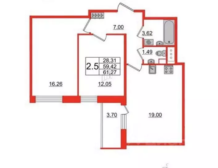 2-к кв. Санкт-Петербург Манчестерская ул., 3к2 (60.0 м) - Фото 1