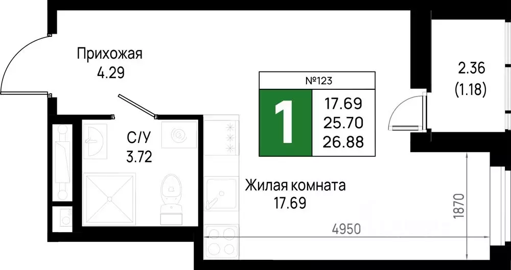 1-к кв. Ленинградская область, Всеволожский район, Свердловское ... - Фото 1