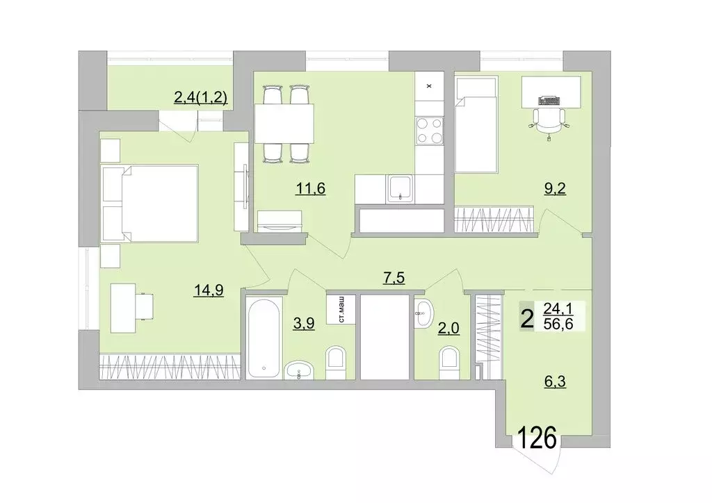 2-комнатная квартира: Екатеринбург, Черкасская улица, 5к3 (56.6 м) - Фото 0