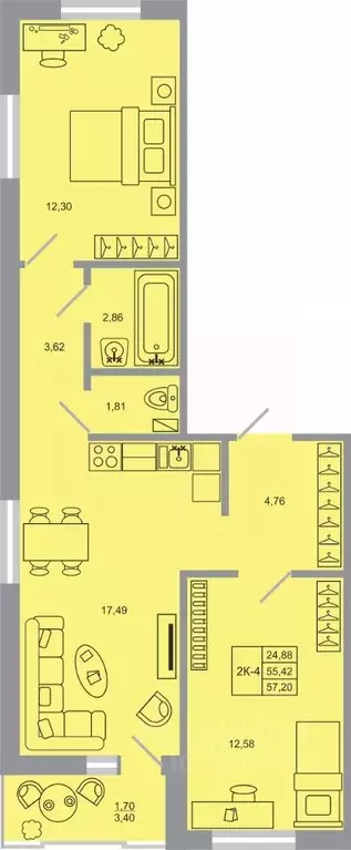 2-к кв. Ленинградская область, Всеволожский район, пос. Бугры Стороны ... - Фото 1