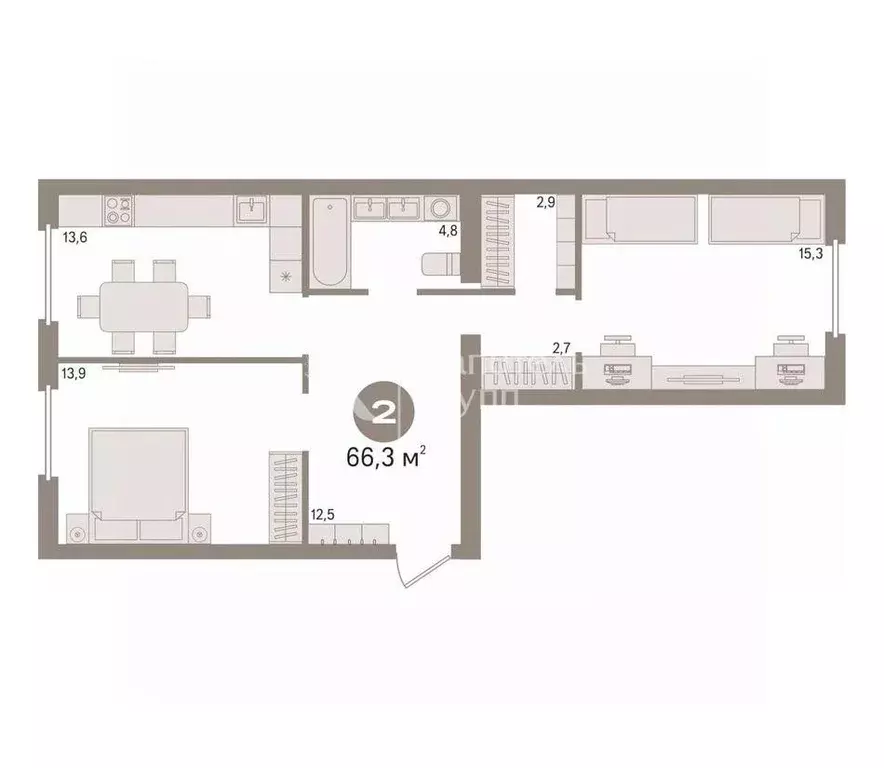 2-к кв. Тюменская область, Тюмень Новгородская ул., 14 (66.0 м) - Фото 1