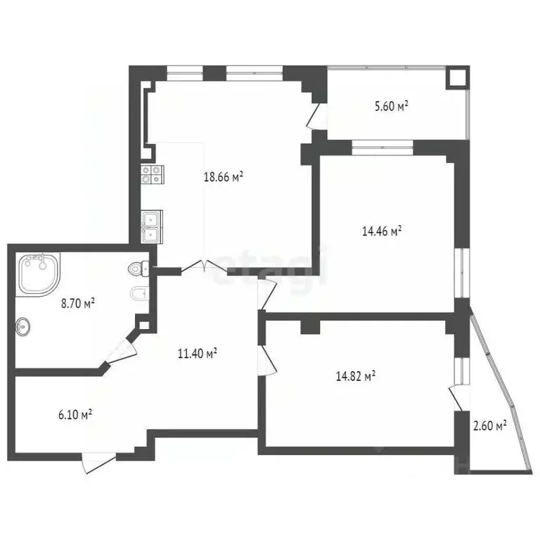 2-к кв. Тюменская область, Тюмень ул. Федюнинского, 64 (72.8 м) - Фото 1