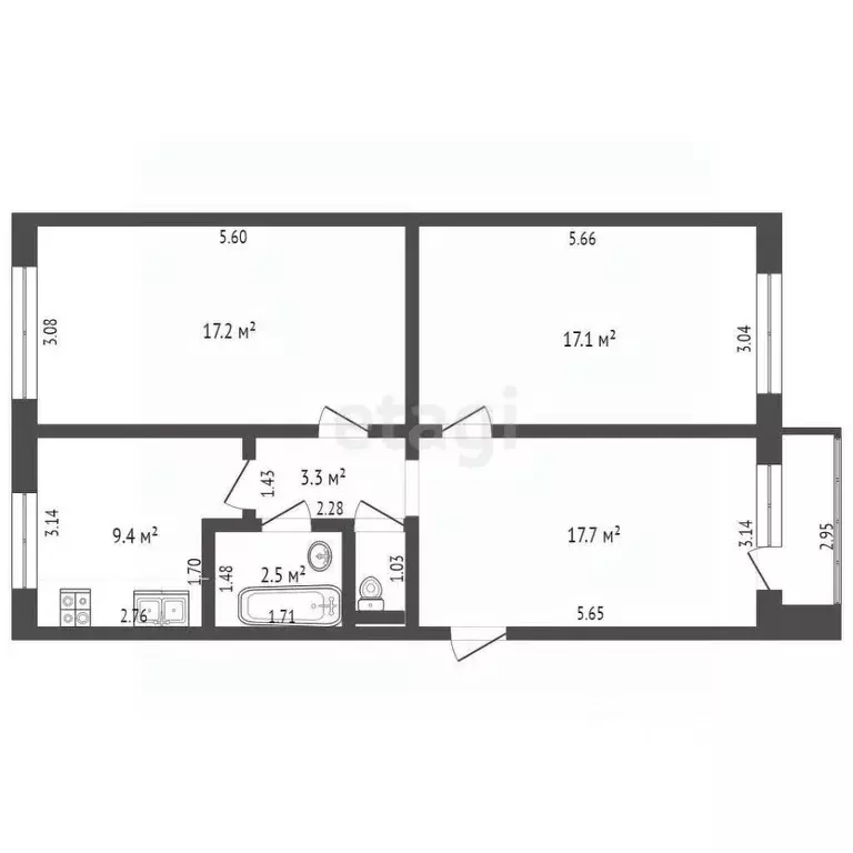 3-к кв. Забайкальский край, Чита ул. Нечаева, 26 (68.0 м) - Фото 1