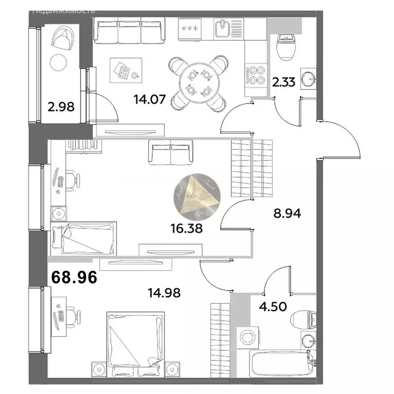 2-комнатная квартира: Санкт-Петербург, Среднерогатская улица, 11к2 ... - Фото 1