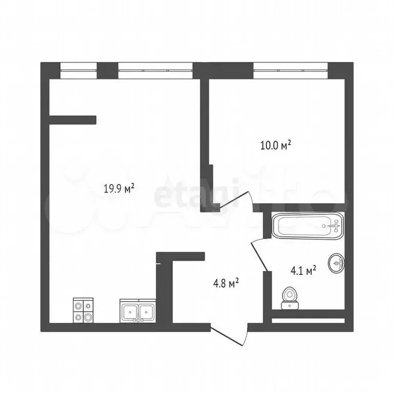 1-к. квартира, 39 м, 4/9 эт. - Фото 0