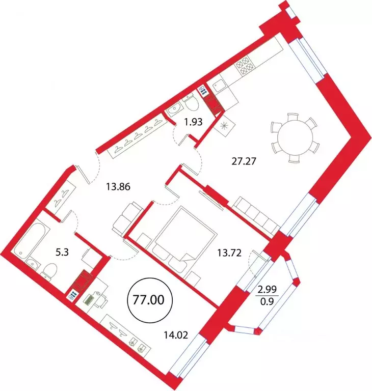 2-к кв. Санкт-Петербург ул. Плесецкая, 2 (77.0 м) - Фото 1