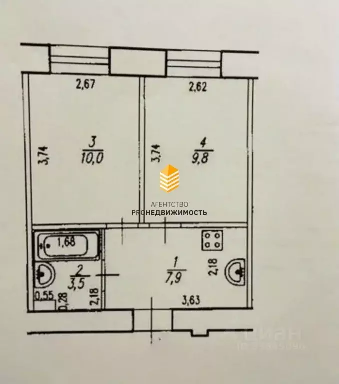 2-к кв. Башкортостан, Уфа ул. Мира, 30 (30.6 м) - Фото 1