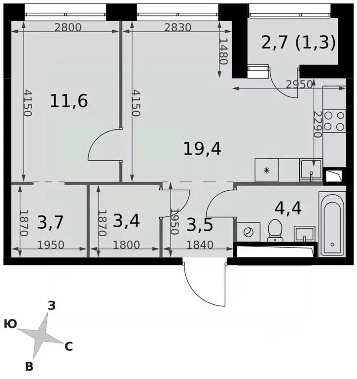 2-к кв. Москва Строительный проезд, 9к1 (47.3 м) - Фото 1