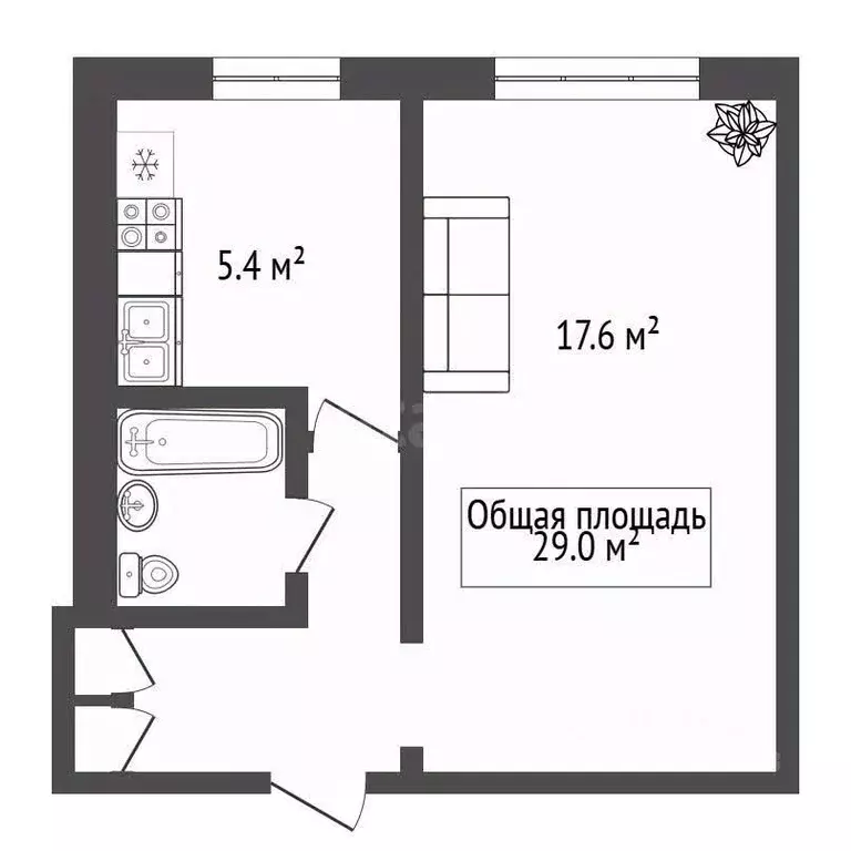 1-к кв. Новосибирская область, Новосибирск ул. Котовского, 36 (29.7 м) - Фото 2