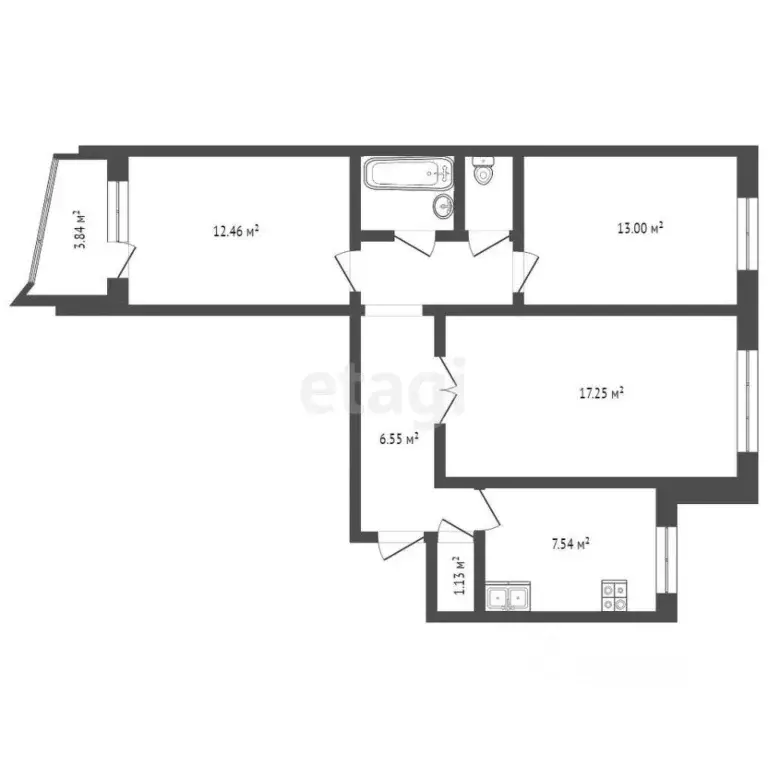3-к кв. Челябинская область, Челябинск Краснознаменная ул., 46 (68.1 ... - Фото 2