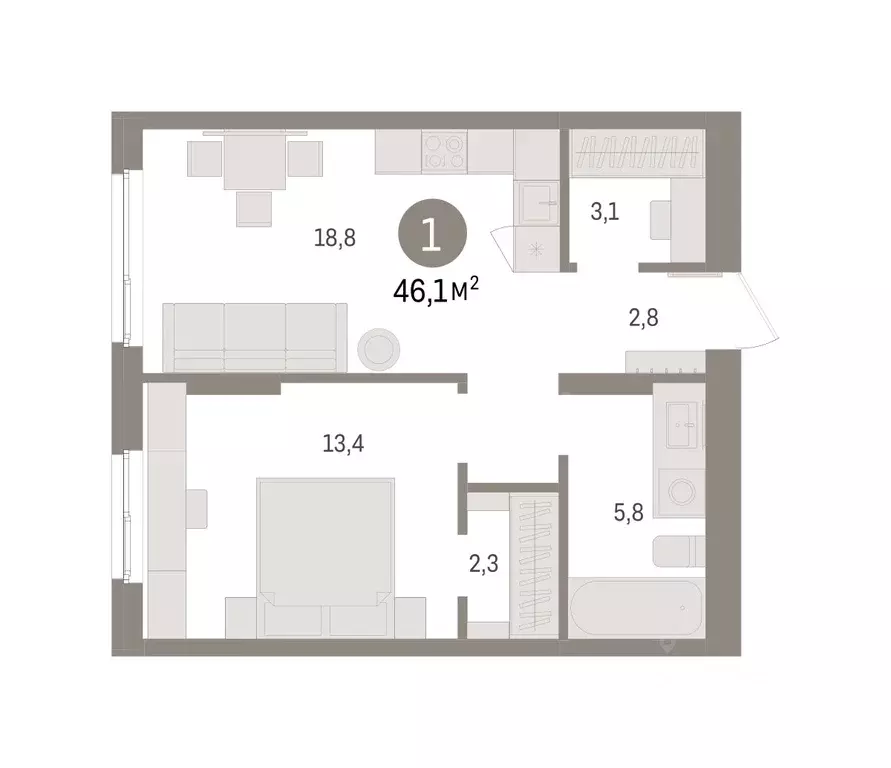 1-к кв. Пермский край, Пермь Крохалева мкр,  (46.09 м) - Фото 2