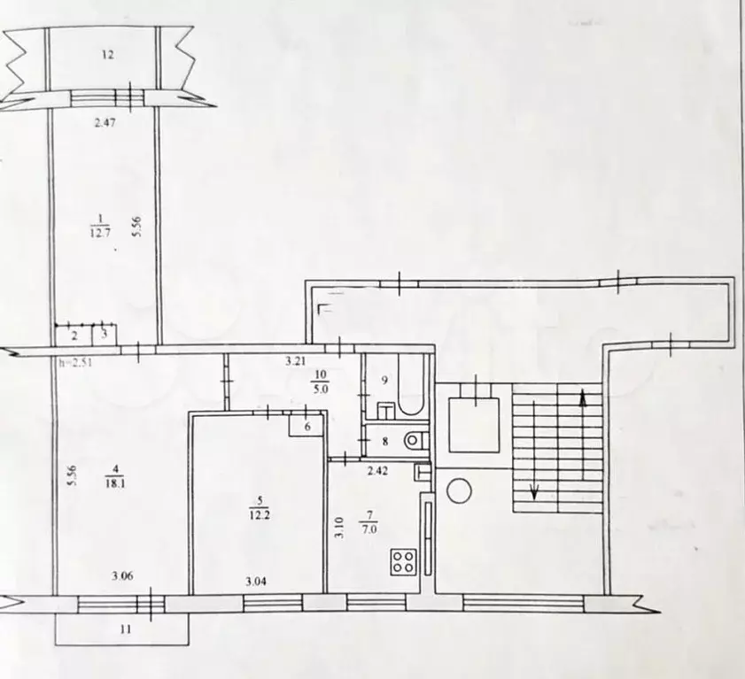 3-к. квартира, 62,5 м, 6/9 эт. - Фото 0