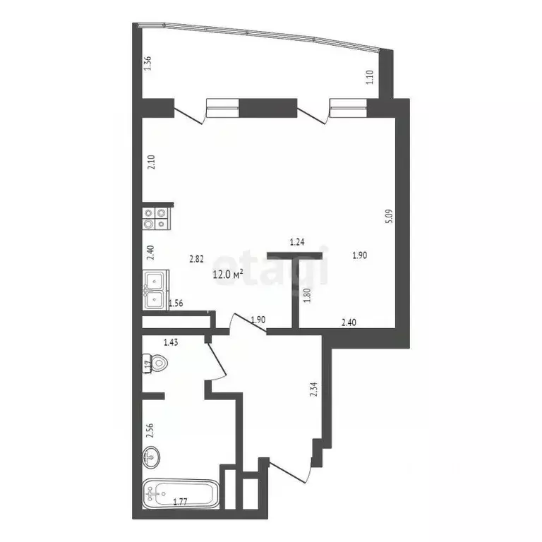Студия Ханты-Мансийский АО, Сургут тракт Тюменский, 19 (41.6 м) - Фото 1