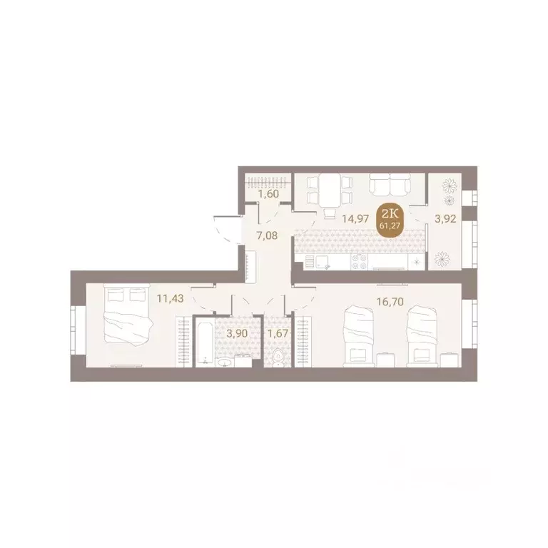 2-к кв. Пензенская область, Пенза Артель жилой комплекс (61.27 м) - Фото 1