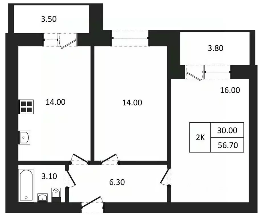 2-к кв. Новосибирская область, Новосибирск  (56.7 м) - Фото 1