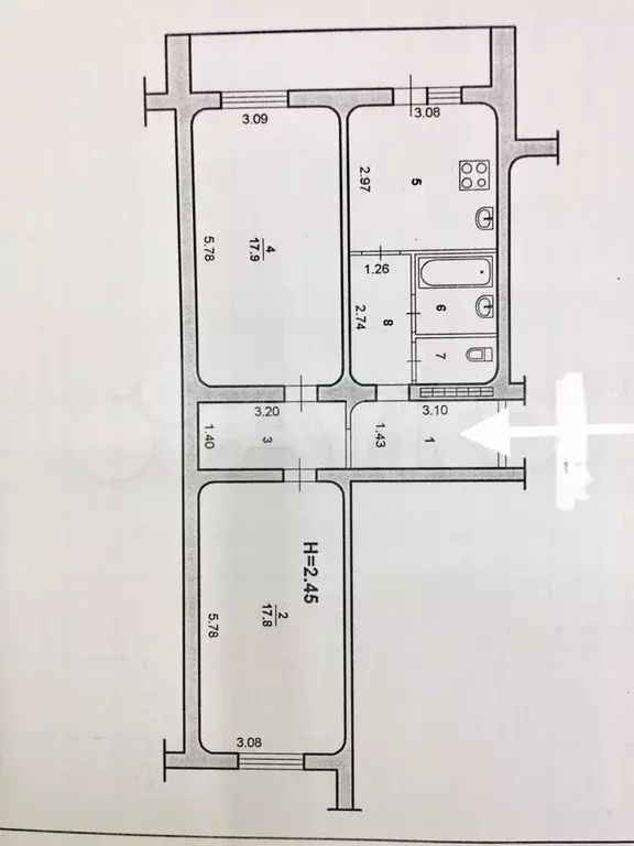 2-к. квартира, 61,9 м, 4/5 эт. - Фото 0