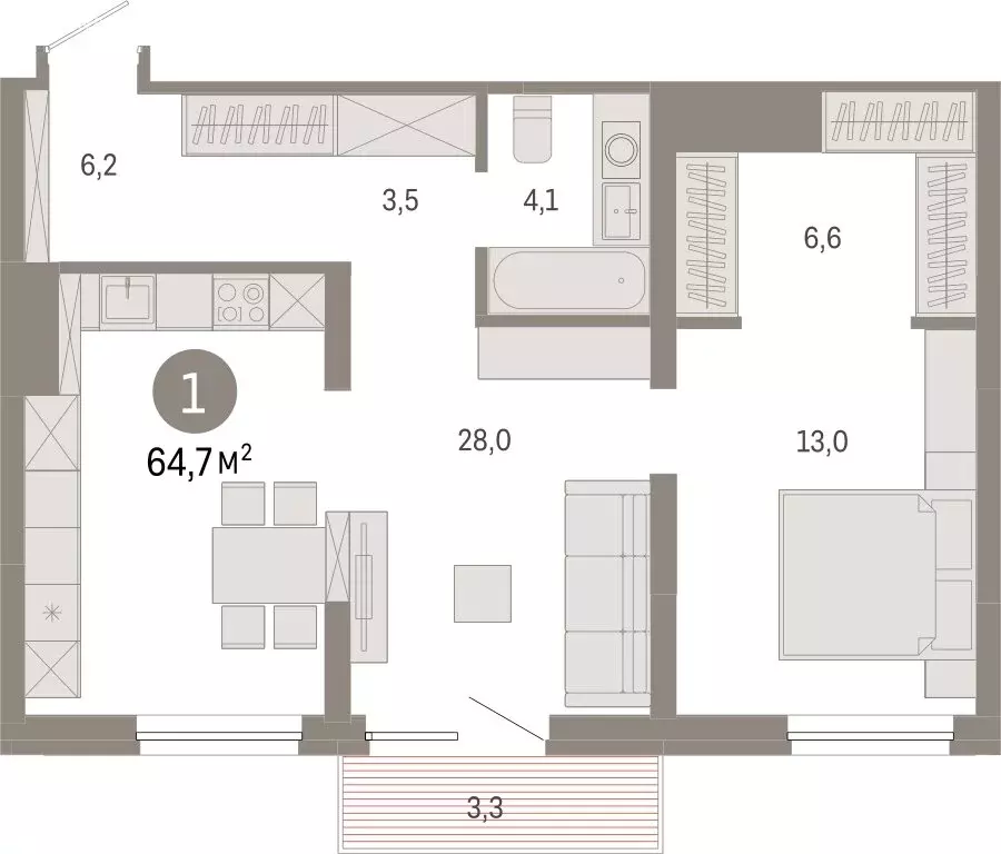 1-комнатная квартира: Екатеринбург, улица Войкова, 15 (64.65 м) - Фото 1