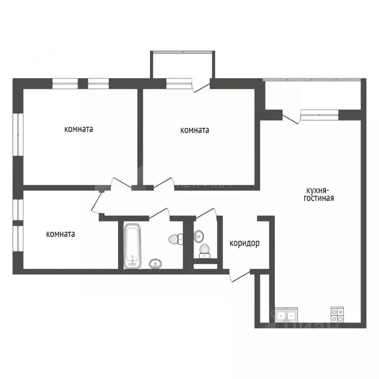 3-к кв. Тюменская область, Тюмень Полевая ул., 117к1 (85.3 м) - Фото 2