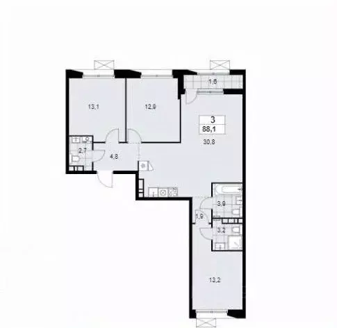 3-к кв. Москва Сосенское поселение, просп. Куприна, 9к2 (88.1 м) - Фото 1