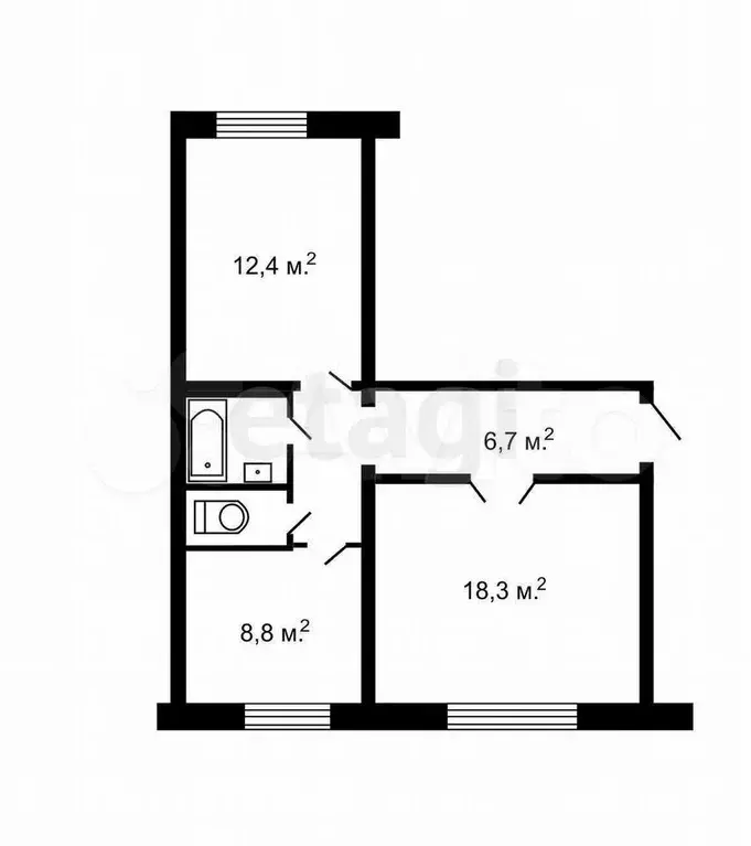 2-к. квартира, 51,5 м, 1/5 эт. - Фото 0