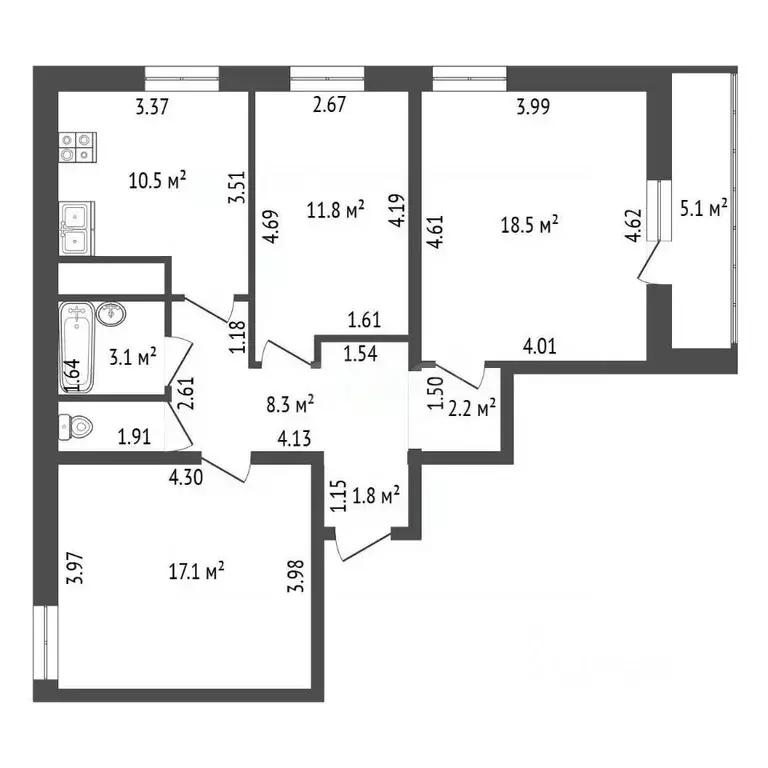 3-к кв. Ленинградская область, Кировск Набережная ул., 19 (75.0 м) - Фото 2