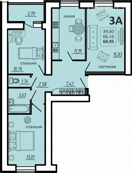 Продаётся 3-к квартира, 69.95 м - Фото 0
