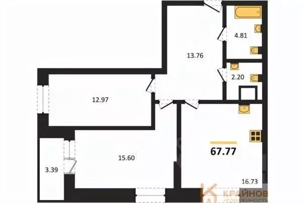 2-к кв. Воронежская область, Воронеж ул. Кривошеина, 13/14 (67.77 м) - Фото 0