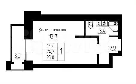 Квартира-студия, 25 м, 1/11 эт. - Фото 0