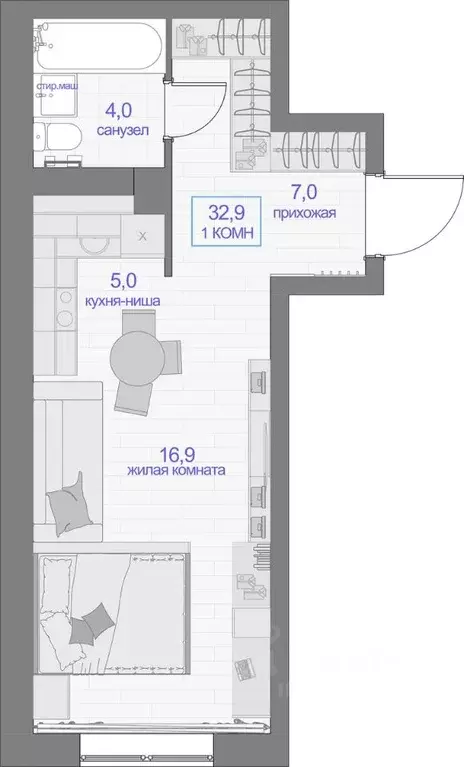 1-к кв. Красноярский край, Красноярск ул. Апрельская, 9А (32.9 м) - Фото 1