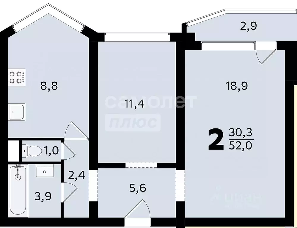 2-к кв. Москва, Москва, Московский г. ул. Солнечная, 9 (51.2 м) - Фото 1