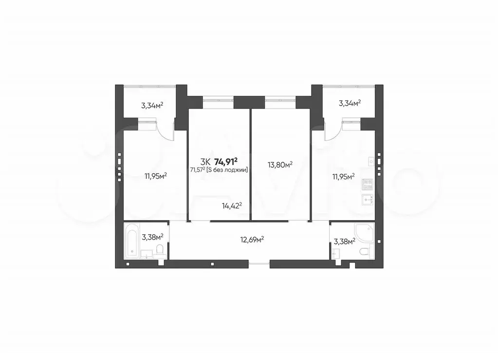3-к. квартира, 74,9 м, 4/4 эт. - Фото 1