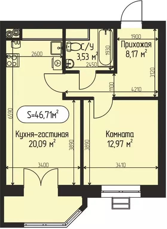 1-комнатная квартира: село Озерецкое, коттеджный посёлок Мечта (46.71 ... - Фото 0